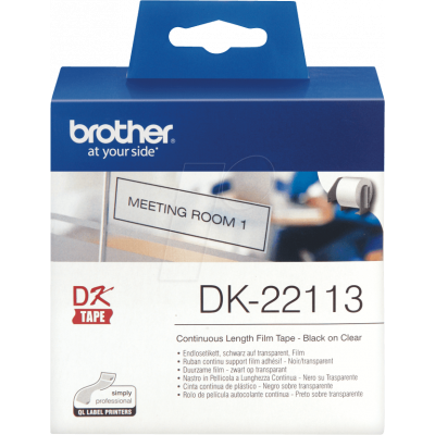 Brother DK-22113 - Transparent Clear Continuous Permanently Adhesive Tape Film - 62 mm x 15.24 Meters Roll - Original Brother pack